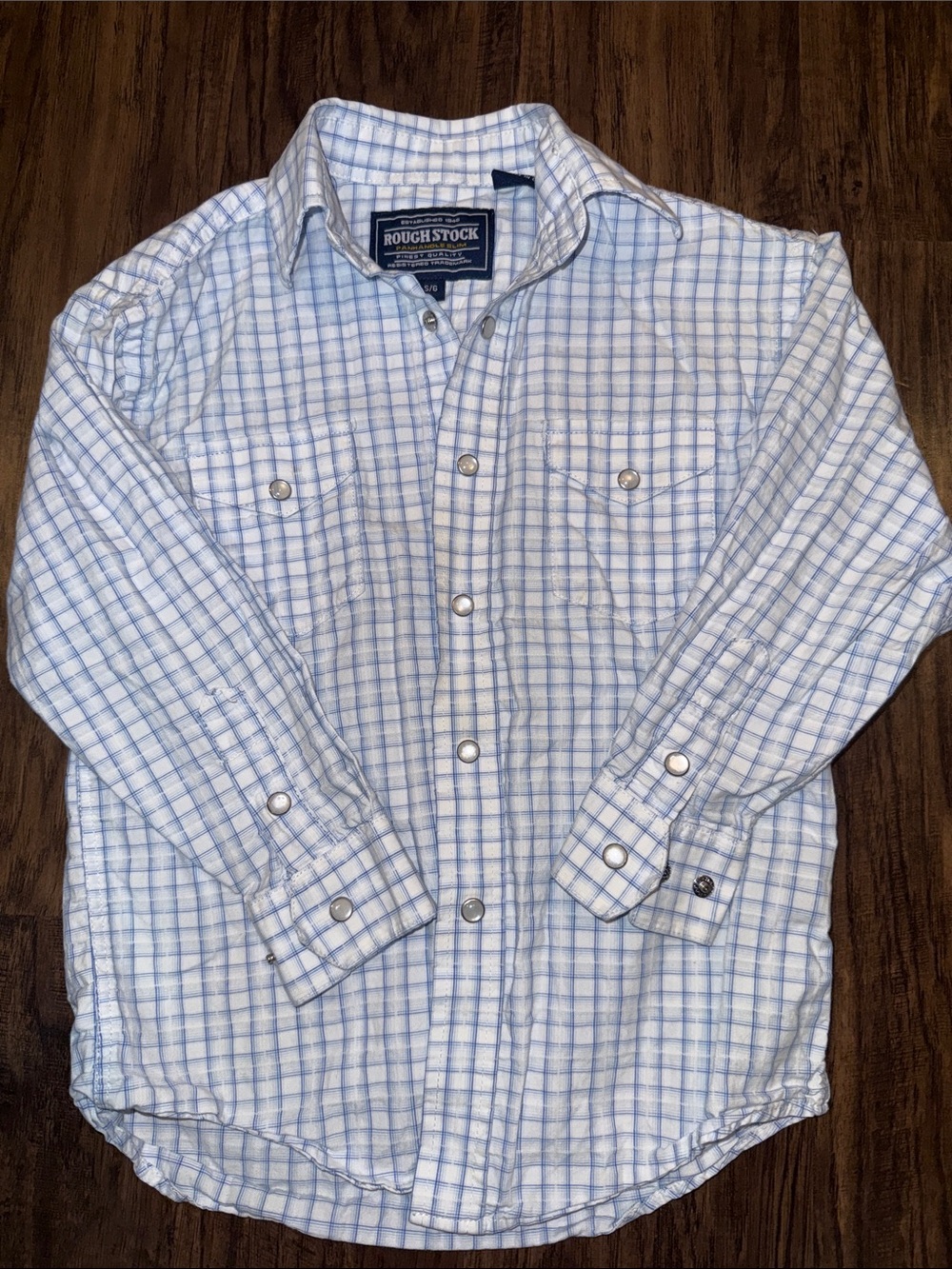 Boys RoughStock Light Blue Plaid Pearl Snap Shirt